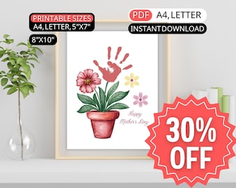 Blumen Handabdruck Muttertagskarte DIYs Kind Basteln für Mama Handabdruck Kunst Printable Footprint Kunst Baby Geschenk Junge Mädchen Personalisierte Vorschule Mama