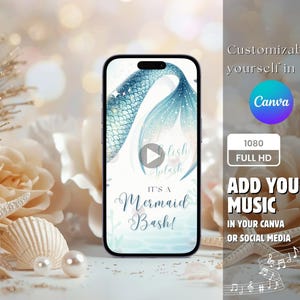 Elegant Mermaid Birthday Invitation Video | Animated Mermaid Tail Pool Party Invite for Girls | Editable Canva Digital Birthday Invite