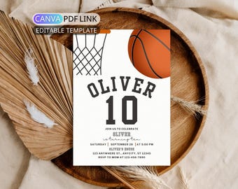 Modern Basketball Birthday Invitation Boy Girl: Minimalist Sport Birthday Party Invite Kid Digital Basketball Invite Any Age Editable Canva