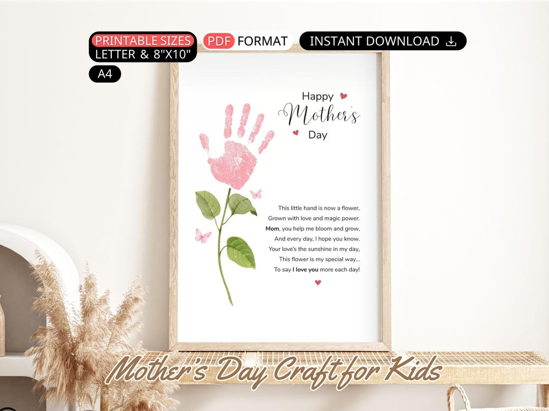 Mothers Day Handprint Flower Craft Printable Mother's Day Handprint ...