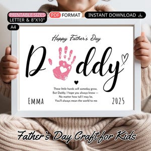 Fathers Day Handprint Craft Dad, Printable Baby Handprint Poem, DIY Toddler Keepsake Happy Father’s Day Gift From Kids, Daddy Handprint Art