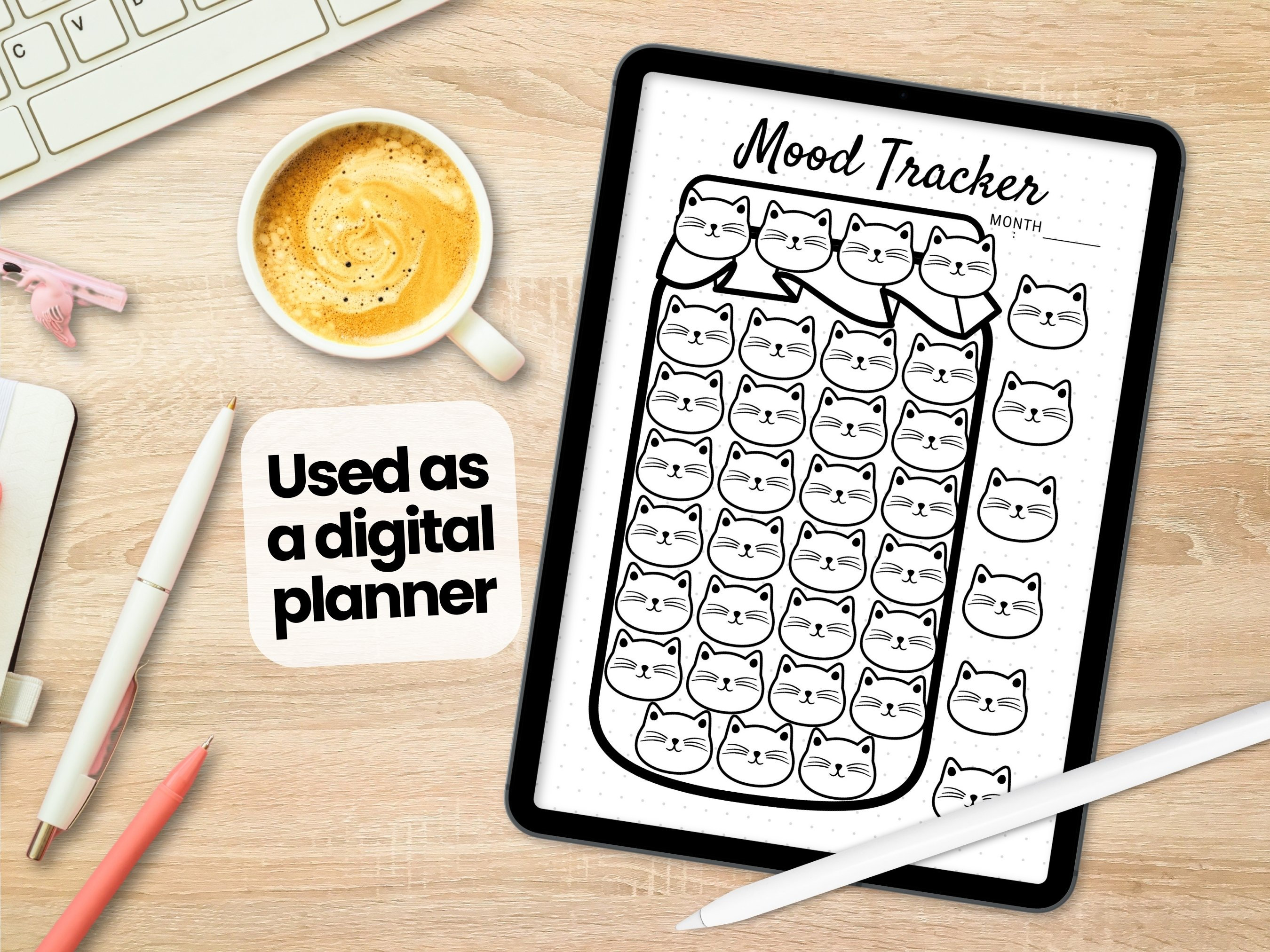 Cute Mood Tracker Printable Habit Tracker Kids With Cat Face Emotion ...