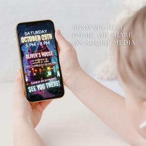 Editable Neon Halloween Party Invitation Video Animated Spooky Costume Birthday Invite Kid Digital Halloween Canva Template