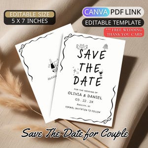 Handgezeichnete Hochzeit Save The Date Vorlage Illustrierte Save The Date QR-Code Digital Handgeschriebene Save The Date Moderne Hochzeit einladen bearbeitbar
