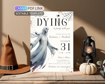 Ghost Halloween Costume Party Invitation: Spooky Halloween Party Invite Adult Digital Cocktail Invite Modern Halloween Card Editable Canva