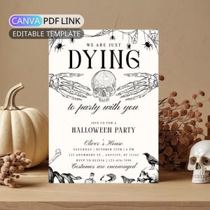 Modern Halloween Invitation Template Retro Skeleton Halloween Invite Adult Costume Party Invite Printable Spooky Halloween Party Editable