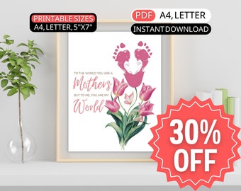 Blumen-Fußabdruck-Muttertagskarte, DIYs, Handabdruck, druckbare Fußabdruck-Kunst, Baby-Geschenk für Mutter, Oma, Tante, an die Welt, Sie sind eine Mutter, Basteln