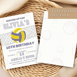 Editable Volleyball Birthday Party Invitation | Canva Template | Sport Birthday Invite for Boys & Girls | Modern Game On Party