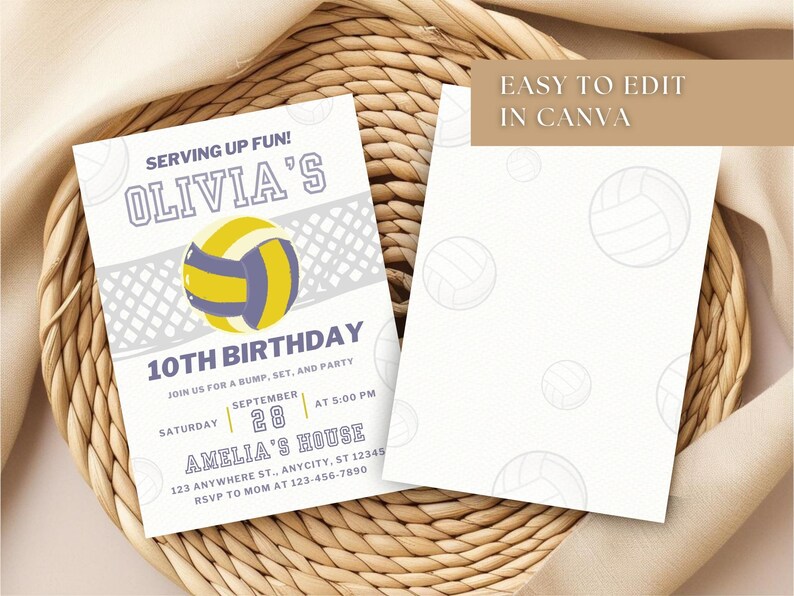 Editable Volleyball Birthday Party Invitation | Canva Template | Sport Birthday Invite for Boys & Girls | Modern Game On Party