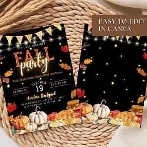 Editable Fall Festival Invitation Template Pumpkin Party Invite for Family Digital Canva Autumn Block Party Invite for Friend