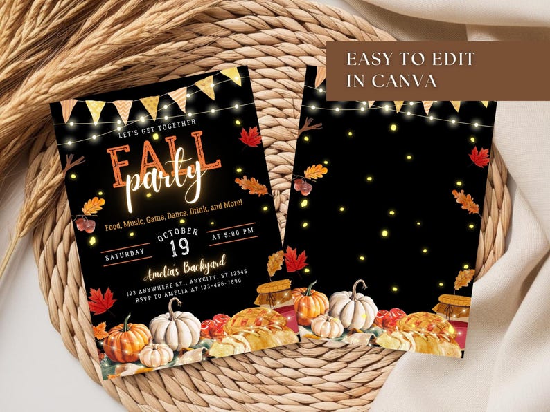 Editable Fall Festival Invitation Template Pumpkin Party Invite for Family Digital Canva Autumn Block Party Invite for Friend