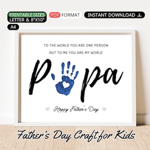 Fathers Day Handprint Craft for Dad, Papa Handprint Art Gift from Kid Printable Father's Day Poem Keepsake, DIY Toddler Handprint Craft Baby