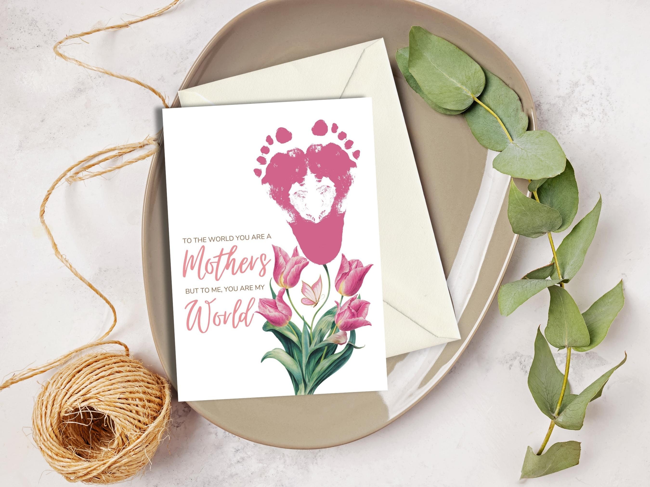Flower Footprint Mothers Day Card Diys Handprint Printable Footprint