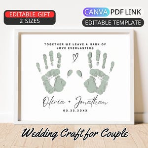Minimalist Wedding Handprint Craft Template Canva Editable Printable Valentines Day Handprint Art DIY Wedding Decor Gift for Couple Keepsake