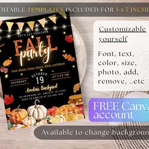 Editable Autumn Festival Invitation Template Canva Fall Party Invite Pumpkin Theme Digital Block Party Invite Family, Friend
