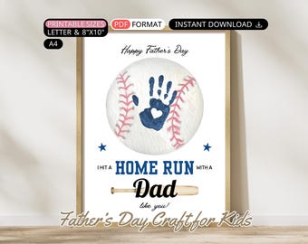 Fathers day Baseball Handprint Craft DIY Toddler Baby Keepsake Printable Preschool Activity, Gift for Dad Handprint Art Kid, Sport Dad Gift