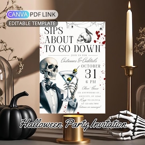 Skeleton Spooky Halloween Party Invitation Template Editable Halloween Invite Adult Costume Party Invite Digital Cocktail Party Invite Canva