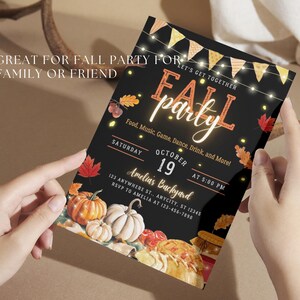 Fall Festival Invitation Canva Template Editable Autumn Party Invite Pumpkin Theme Digital Family Party Invite Friend Block Party Card