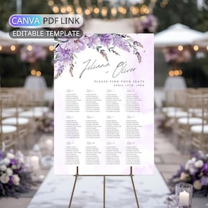 Lavender Floral Wedding Seating Chart Sign Template Purple Wedding Seating Plan Sign Lilac Seating Chart Wedding Table Plan Decor Editable