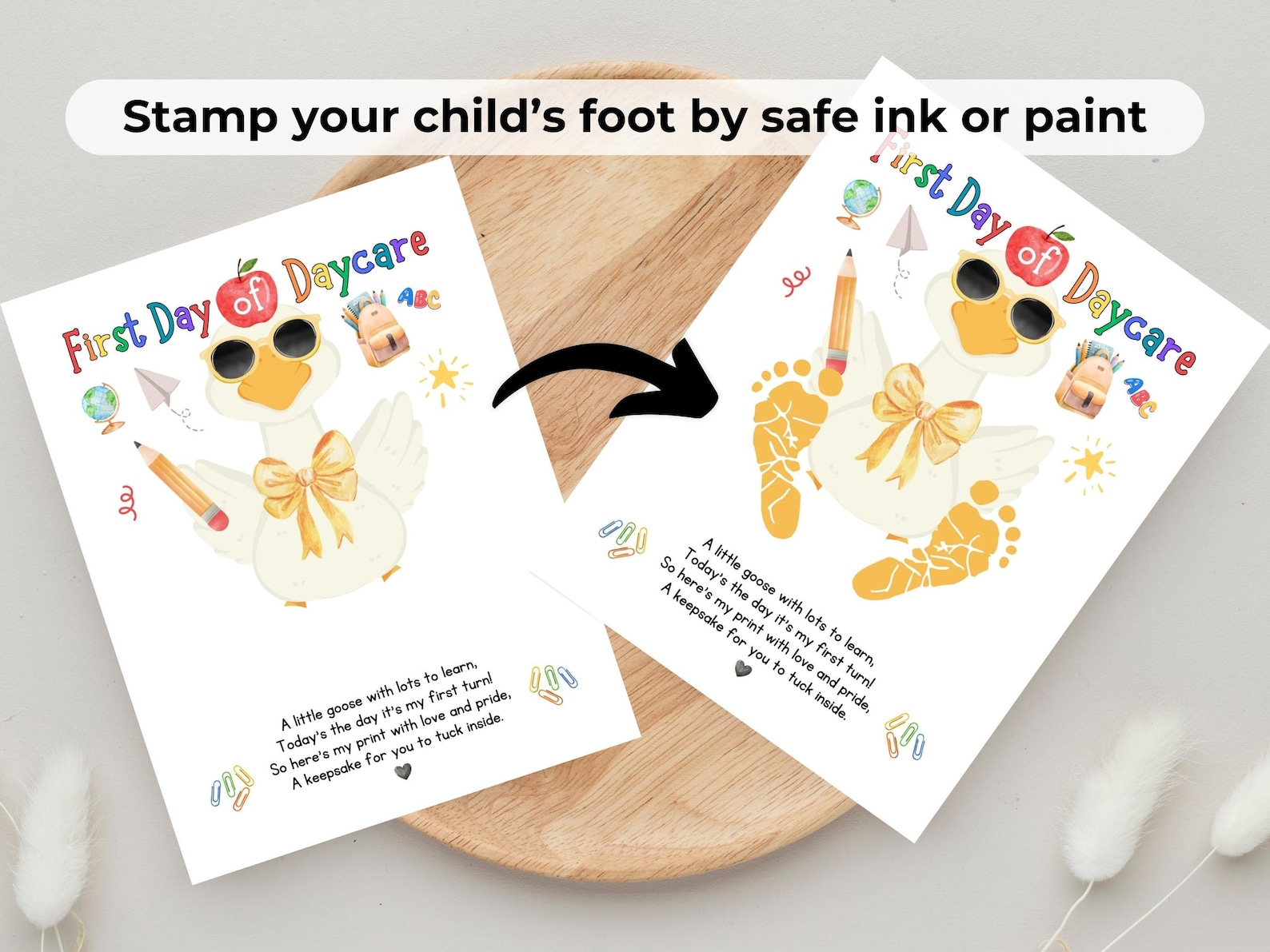 Baby First Day of Daycare Footprint Art Keepsake Poem Back to School ...