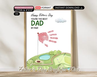 Fathers Day Golf Handprint Craft Art Printable Best Dad by Par DIY Toddler Baby Keepsake Gift Father's Day Golf Gift Dad Preschool Activity