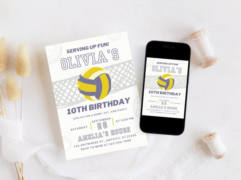 Volleyball Themed Birthday Invitation | Editable Canva Party Invite | Game On Birthday | Modern Sport Birthday Template