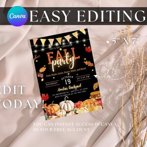 Editable Pumpkin Fall Festival Invitation Template Autumn Party Canva Invite for Family, Friend Block Party Digital Download