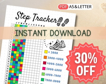Step Tracker Printable A5 Journal Page, US Letter, Fitness Goal Tracker Journal Health Tracker, Step Goal Planner for Fitness, Daily Tracker