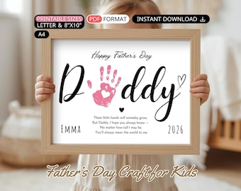 Fathers Day Handprint Craft Dad, Printable Baby Handprint Poem, DIY Toddler Keepsake Happy Father’s Day Gift From Kids, Daddy Handprint Art