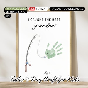 Grandpa Handprint Craft DIY Toddler Keepsake Fish Handprint Art Printable Grandpa Birthday Gift Fathers Day Fishing Pole Decor Gift Grandkid