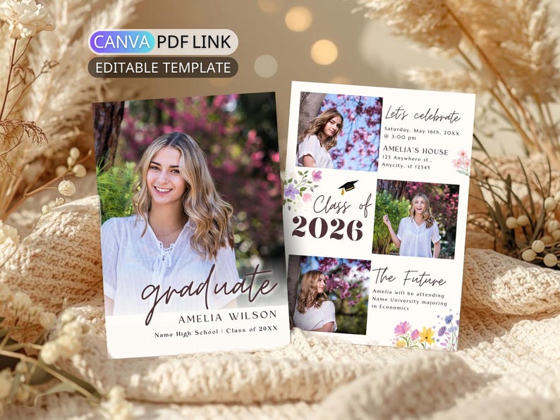 Floral Graduation Party Invitation 2026: Modern Graduation Announcement ...