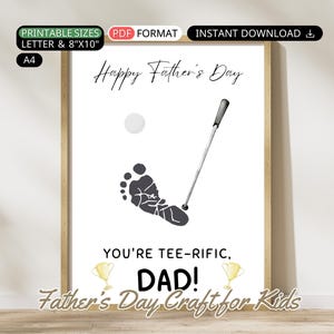 Fathers Day Footprint Craft Printable Golf Footprint Art for Toddler Baby Keepsake Gift, DIY Golf Father’s Day from Kid, Dad Footprint Craft