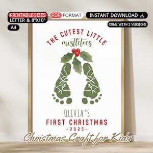 Christmas Footprint Art Kid: Mistletoes Footprint Craft Toddler Keepsake Printable Holiday Activity Baby First Christmas Craft Gift Digital