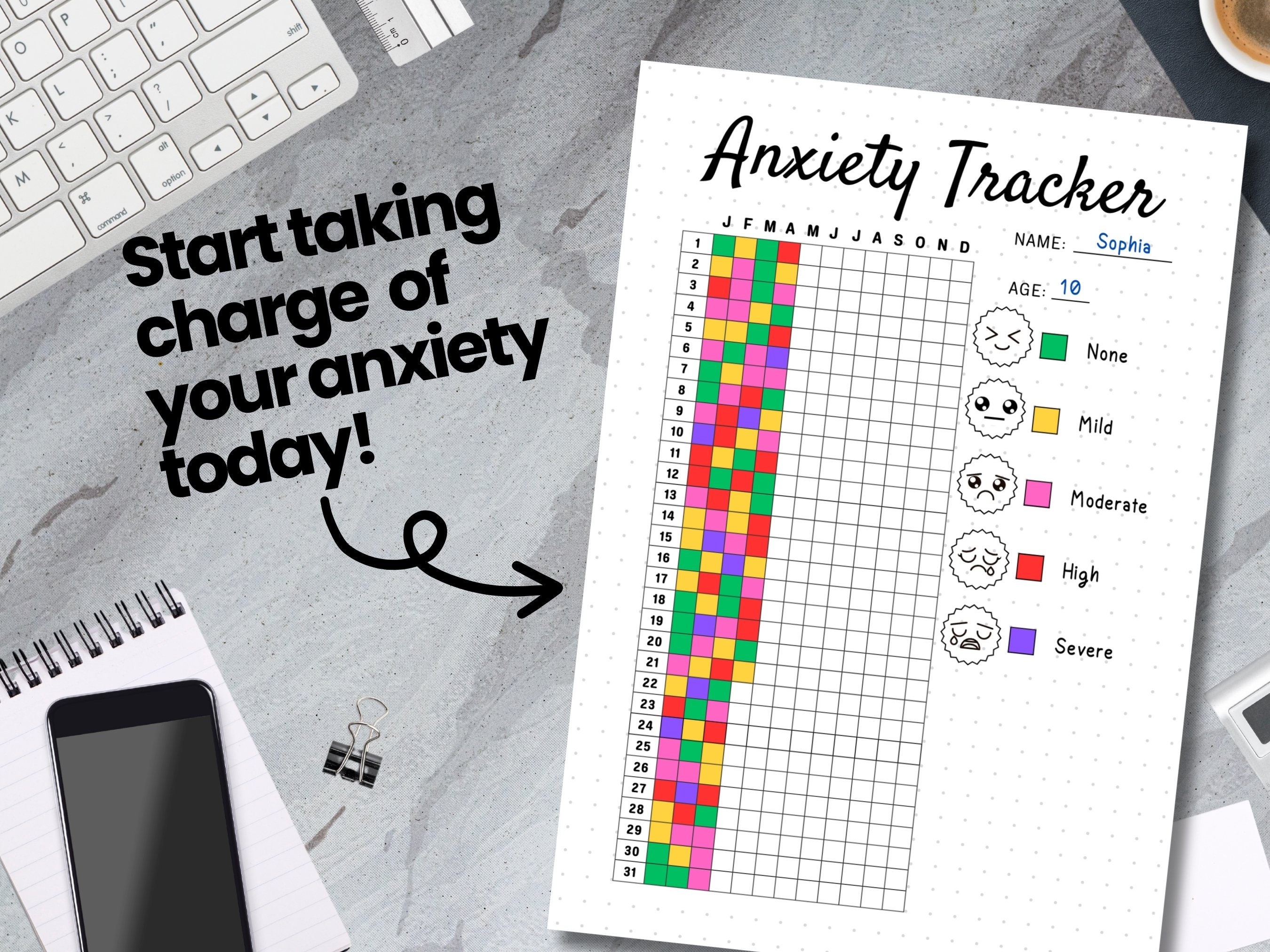 Anxiety Tracker Printable Journal Page, Mood Tracker for Daily Anxiety ...
