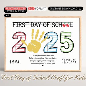 Eerste dag van school handafdruk ambachtelijke peuter DIY afdrukbare terug naar school handafdruk kunst gedicht aandenken voorschoolse activiteit kleuterschool cadeau