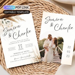 Boho Wedding Invitation Template with Photo Wedding Invite Canva Pampas Grass Wedding Invite Digital Minimalist Wedding Invite Modern Boho