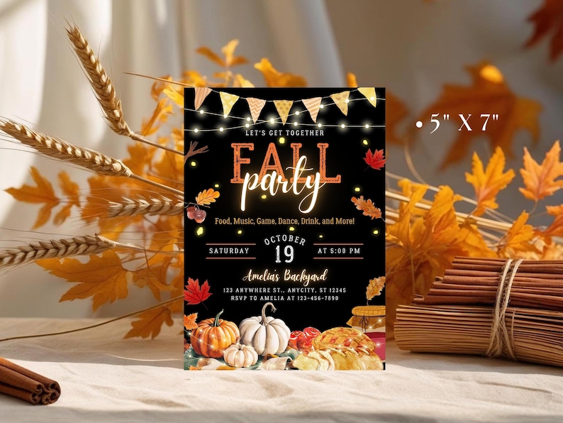 Pumpkin Fall Festival Invitation Template Editable Autumn Party Invite Digital Canva Family Block Party Invite for Friend