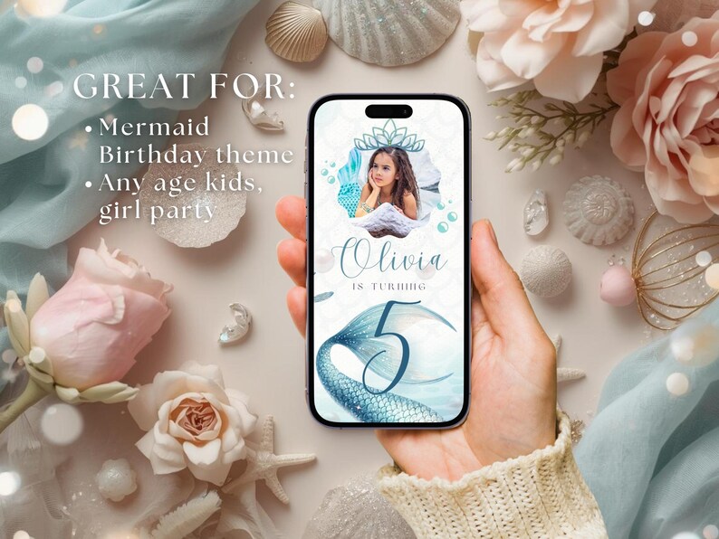 Mermaid Birthday Party Invite Video | Animated Under the Sea Mermaid Tail Invitation for Girl | Pool Party Birthday Editable Canva Digital