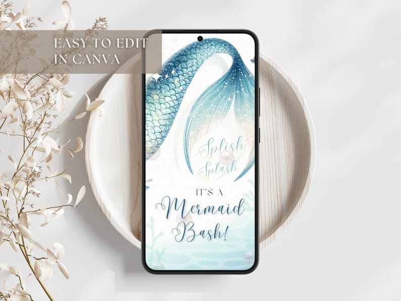 Mermaid Birthday Party Invitation Video | Animated Ocean Mermaid Tail Invite for Girl Birthday | Pool Party Mermaid Theme | Editable Canva Digital