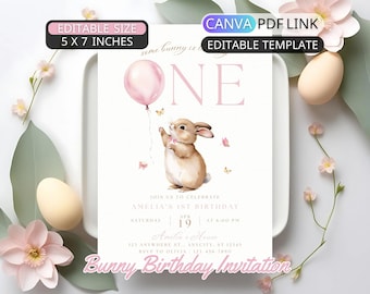 Some Bunny is One Birthday Invitation Template Digital Some Bunny is Turning One Invite Girl First Birthday Party Invite Bunny 1st Birthday
