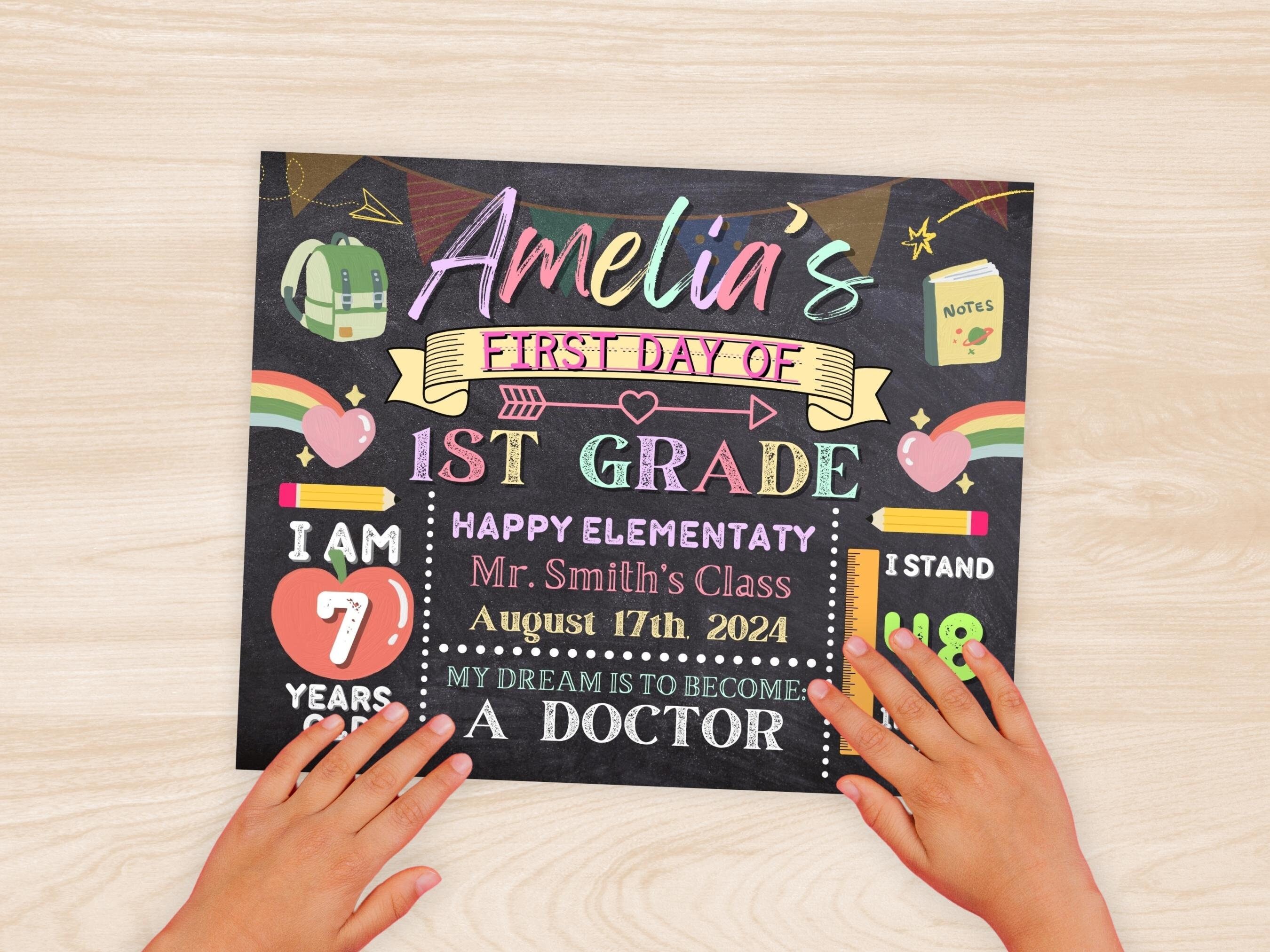 Personalized First Day of School Sign Editable Template Canva Back to
