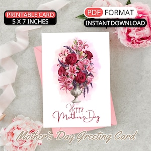 Rose Mutter-Tages-Karte für Mama glücklich Muttertag Oma Karte von Tochter druckbare Blumenstrauß Vase Karte Mama Geburtstag Grußkarte