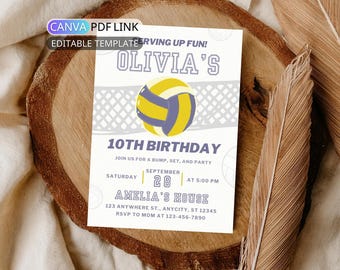 Modern Volleyball Birthday Invitation: Sport Theme Birthday Party Invite Girl Boy Digital Beach Volleyball Party Invite Teen Editable Canva