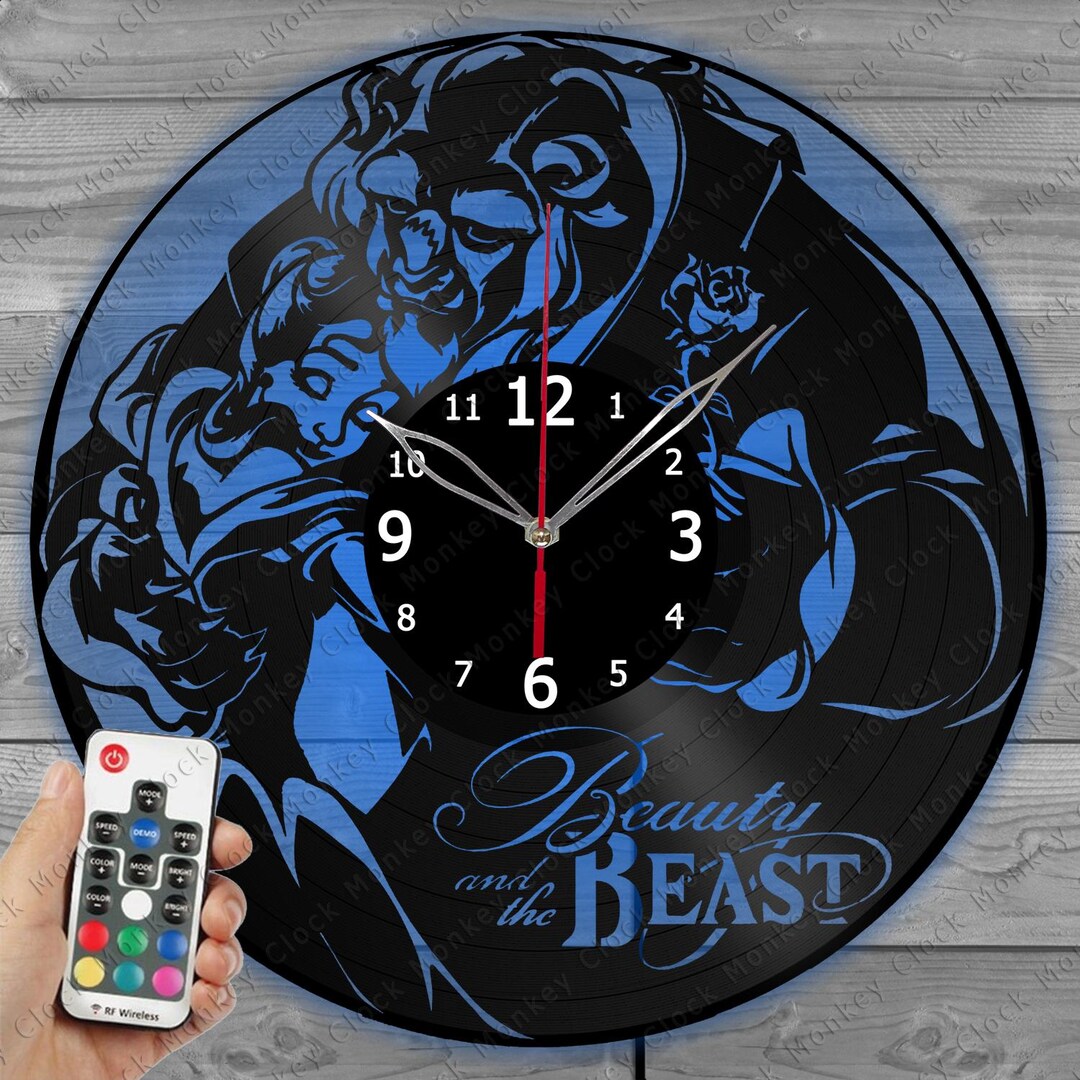 Beauty and the Beast Clock With LED Light Wall Art Beauty and the Beast ...
