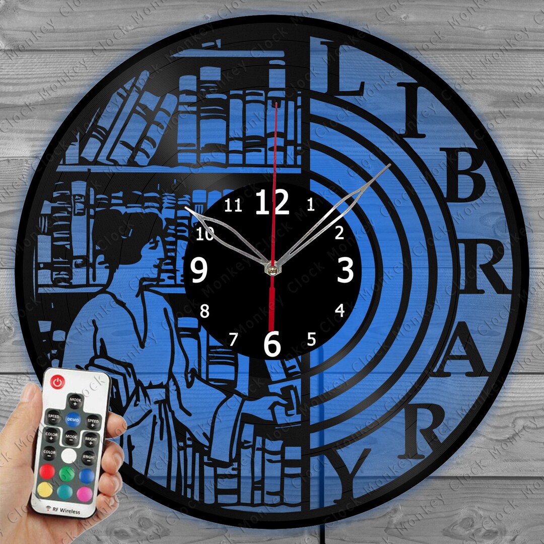 Library Clock With LED Light Vinyl Clock Home Sport Wall Clock Custom ...