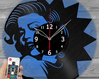 Marilyn Monroe-klok met led-licht Vinylklok Woondecoratie wandklok Custom vinylplaat wandklok Marilyn Monroe cadeau:
