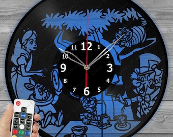 Alice in Wonderland Clock with LED Light Art Home Decor Vinyl Record Wall Clock Custom Order Unique Personalized Design Gift for Kids