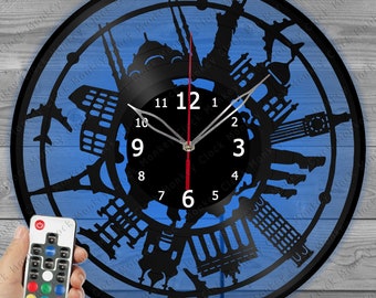 Traveling Clock with LED Light Vinyl Clock Art Decor Wall Clock Custom Order Vinyl Record Wall Clock Personalized Design Gift for him & his