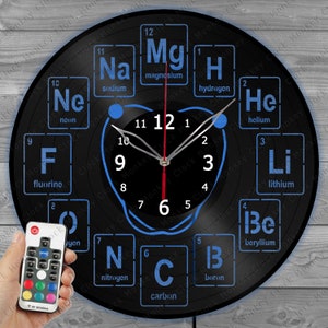 Chemical Element Periodic Table Clock With LED Light Vinyl Clock Art ...