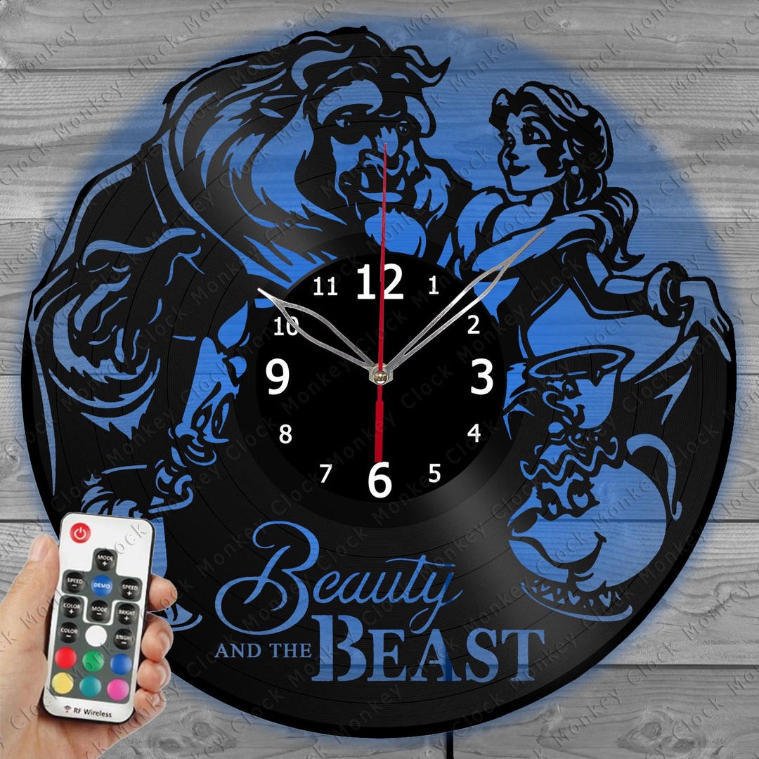 Beauty and the Beast Clock With LED Light Wall Art Beauty and the Beast ...
